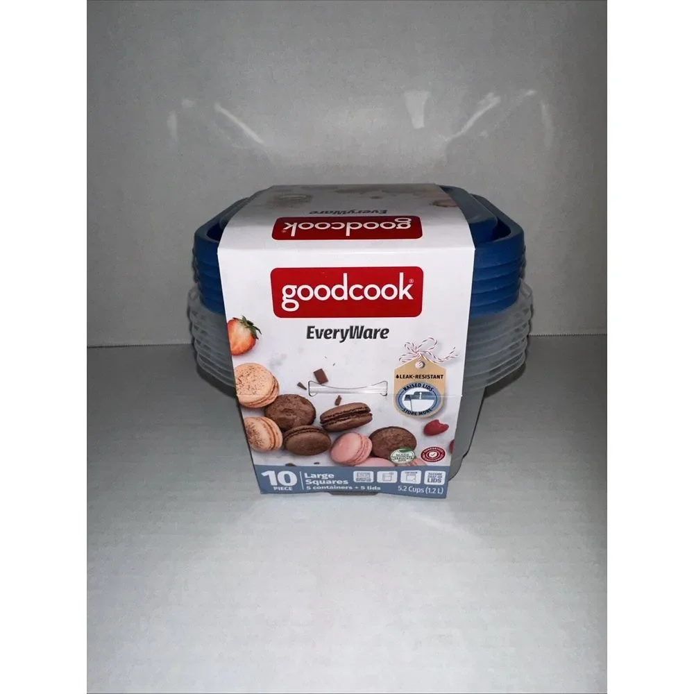 Goodcook 5 Large Square Container with Light Blue‎ Lid 5.2 Cups